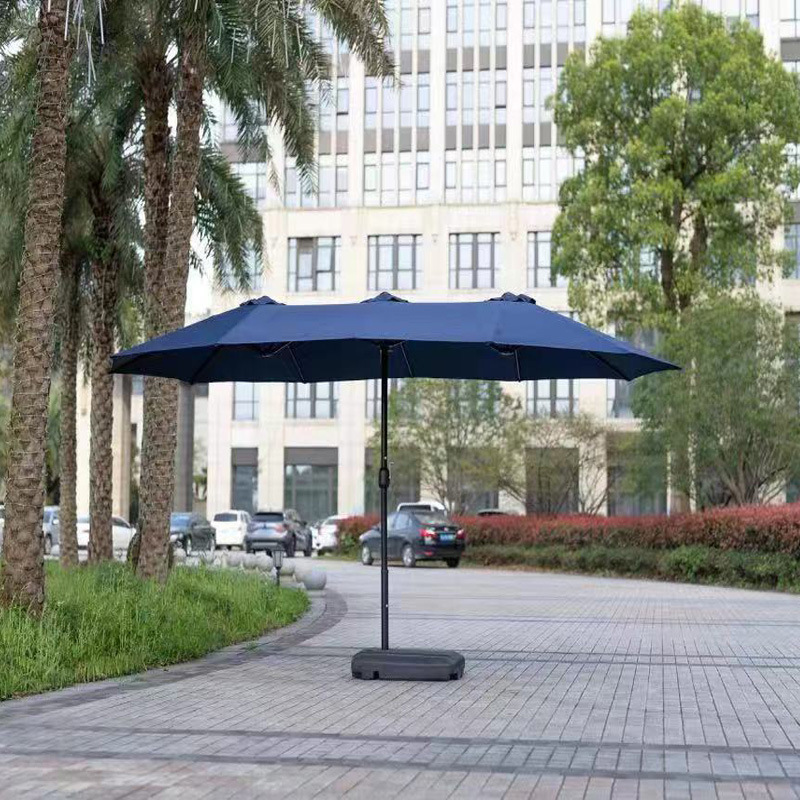 Outdoor patio double sided market umbrella sonnenschirm with crank garden twin umbrella