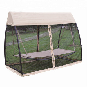 Outdoor steel hammock stand with mosquito net