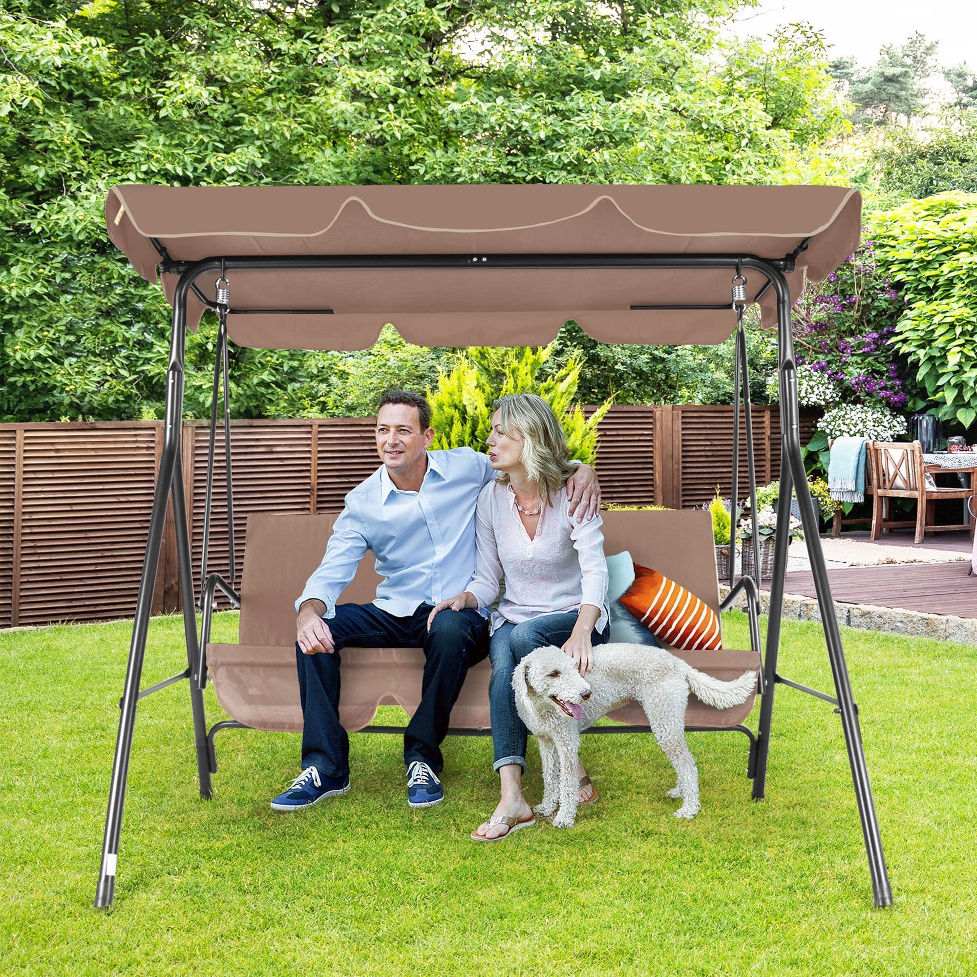 Garden Patio Swing Chair 3 Seater Swinging Hammock Canopy Outdoor Cushioned Bench