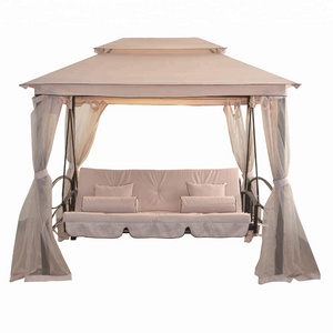 luxury 3-seater gazebo swing chair with swinging bed function and mosquito net,2020 new leisure steel garden gazebo bed