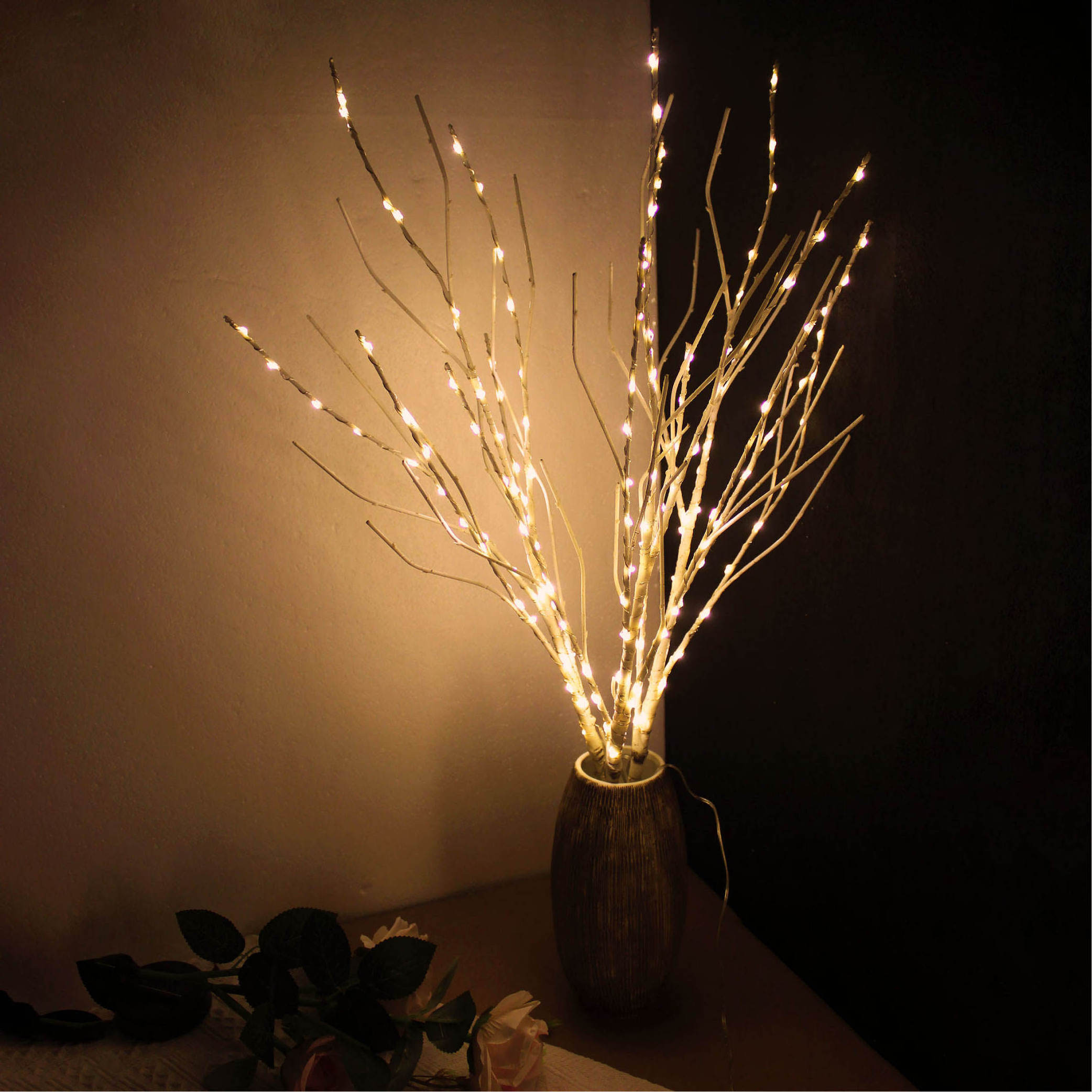 Lighted White Twig Branches Artificial Tree Branch with Warm White Lights for Holiday Party Decoration 32 in 150LED Plug in