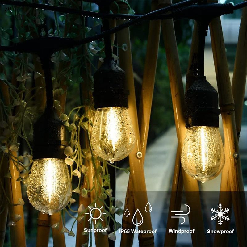 Shatterproof Edison S14 Outdoor Patio String Light Bulbs Waterproof IP65 Connectable Dimmable Patio Lights for Grade Camping