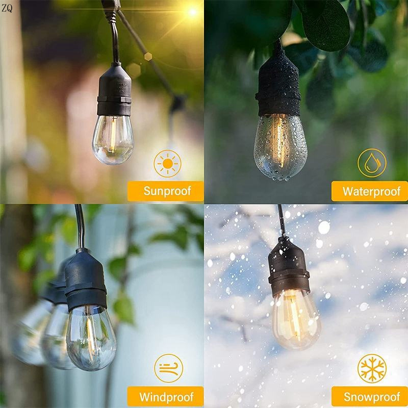 Shatterproof Edison S14 Outdoor Patio String Light Bulbs Waterproof IP65 Connectable Dimmable Patio Lights for Grade Camping