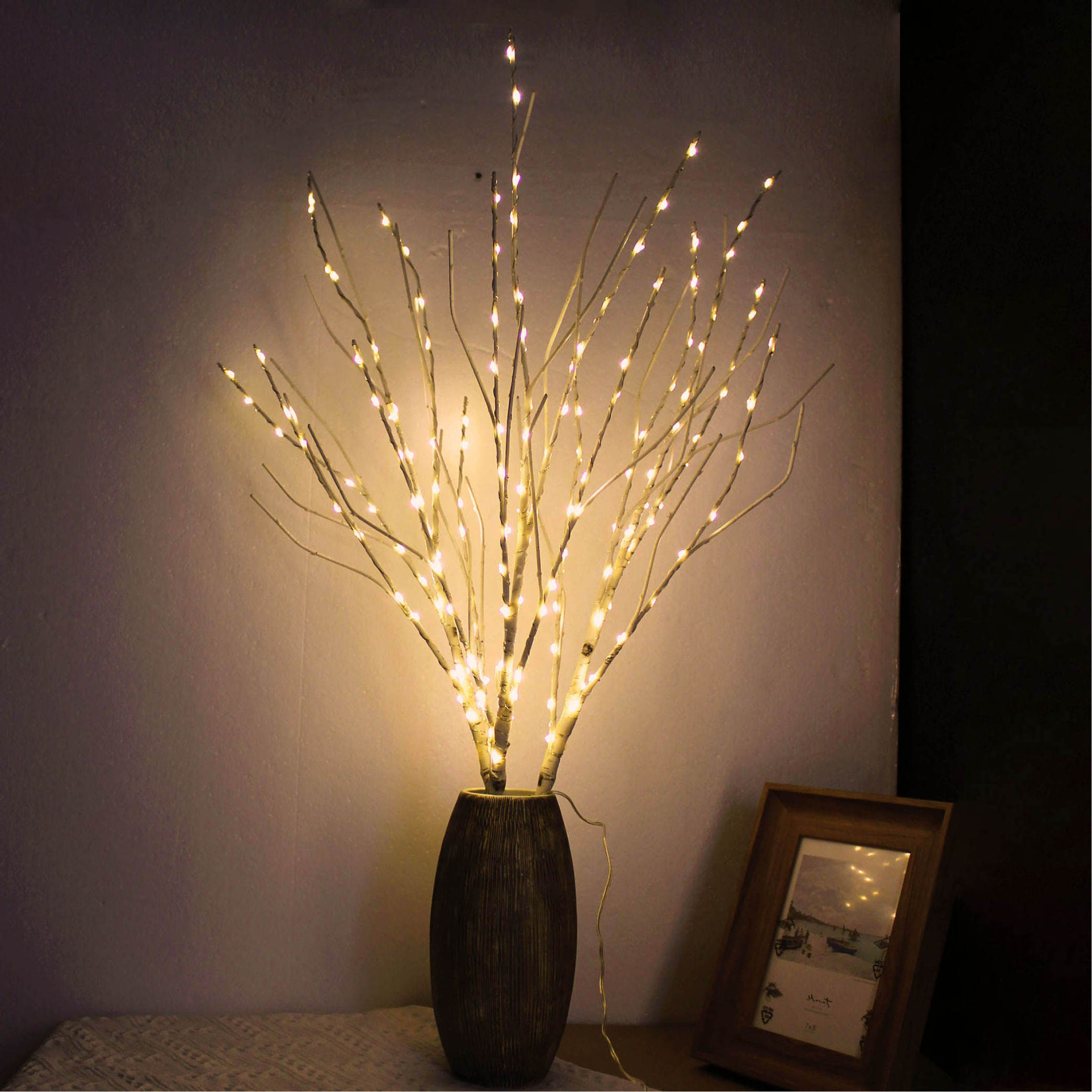 Lighted White Twig Branches Artificial Tree Branch with Warm White Lights for Holiday Party Decoration 32 in 150LED Plug in