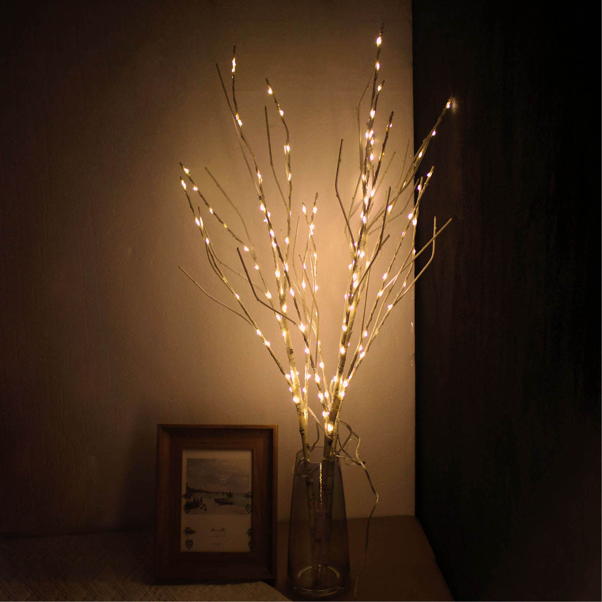 Lighted White Twig Branches Artificial Tree Branch with Warm White Lights for Holiday Party Decoration 32 in 150LED Plug in