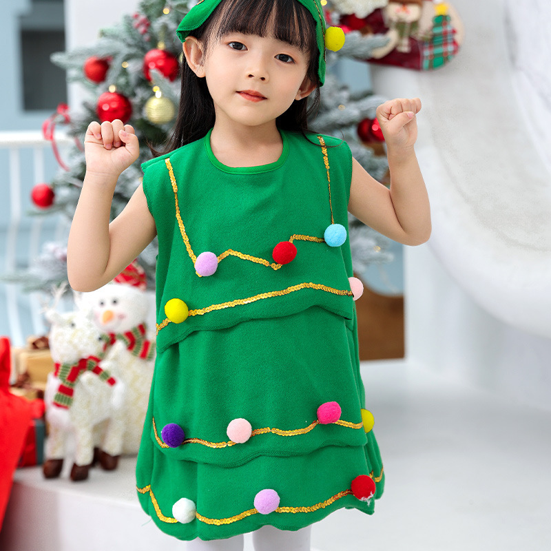 Children Christmas Cosplay Parent Child Performance Dance Perform Cosplay Costume Clothes Kids Princess pomp dress