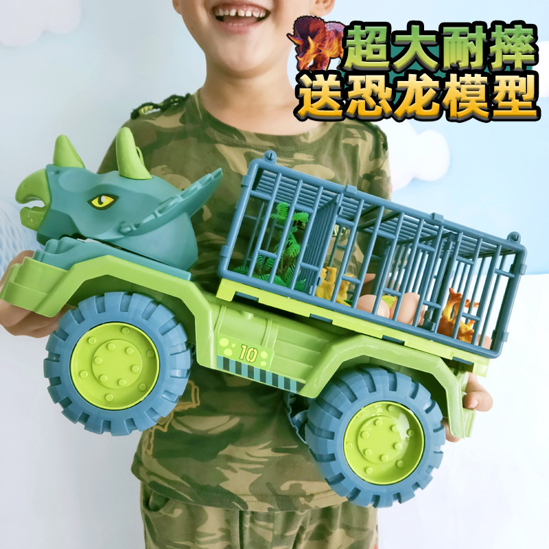 Dinosaur Transport Truck Play Set Large Size Tyrannosaurus Vehicle Carrier Car Toys Monster Truck With 12 Dino Figures