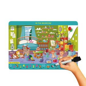 Preschool Educational Game Search and Find Cards mats for Kids with 4 Dry Erase Markers Reusable Activity Mats