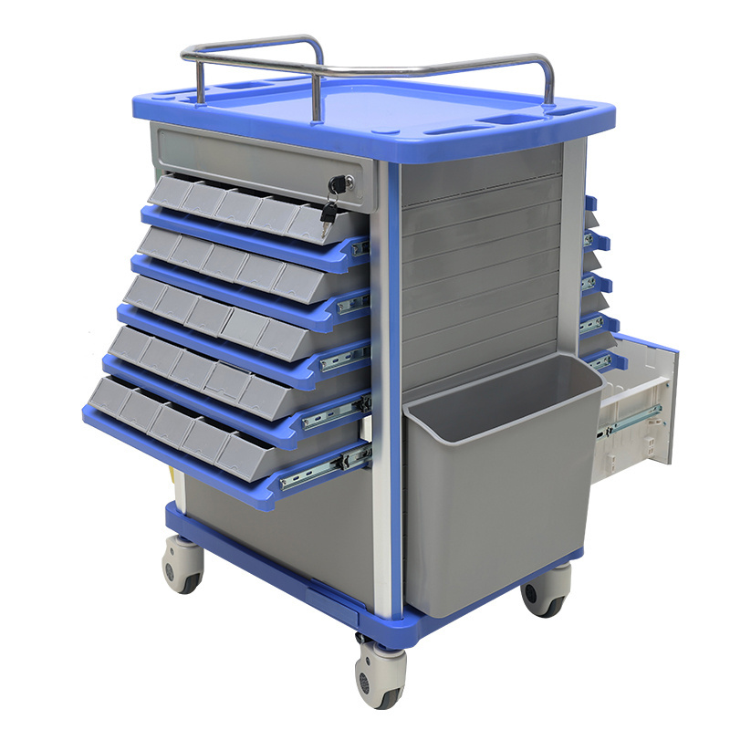 MN-DC001 Plastic High Quality Medicine Nursing ABS Emergency 6 Drawers Drugs Medication Trolley Cart