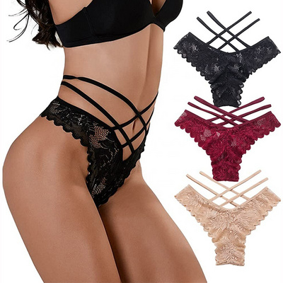 Women's Underwear Double Cross Straps Polyamide Thongs T Back G-Strings Lace Breathable Bikini Sexy Panties