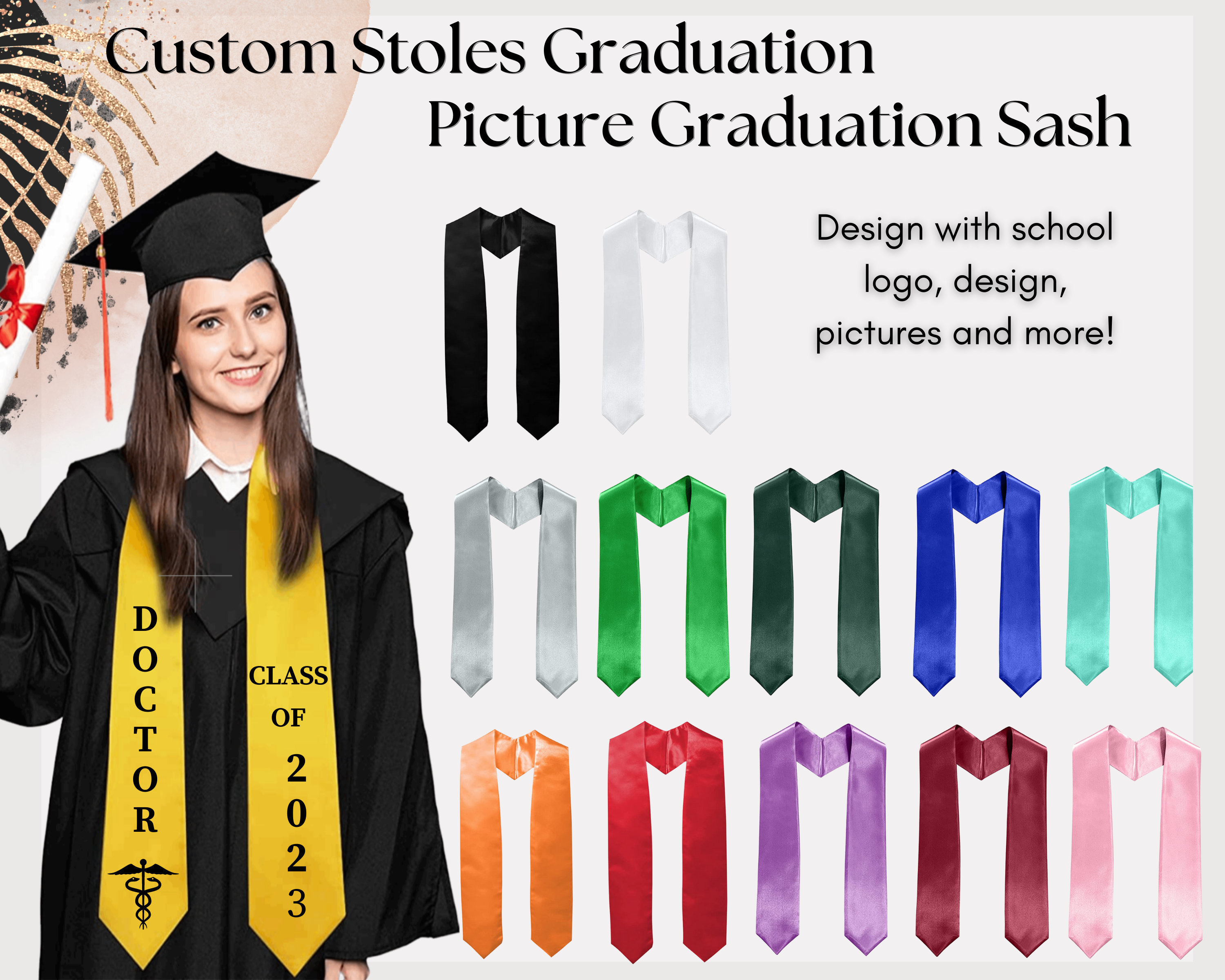 240 colors Plain Honor Stole College Graduation High school Graduation Stole Graduation Sash Class of 2023