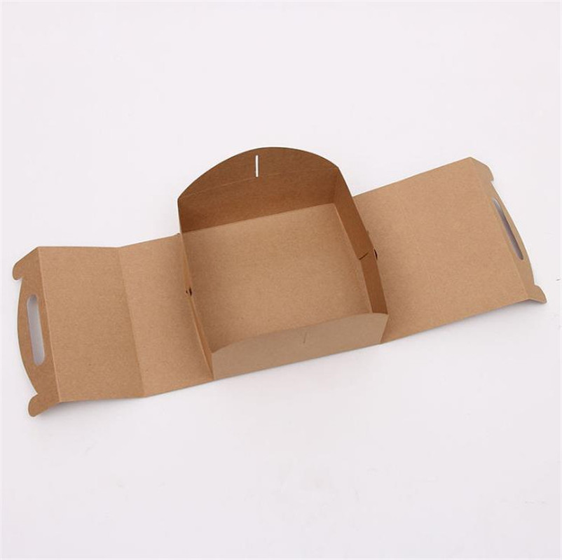 Custom Printing Blank Brown Kraft Take Away Paper Pizza Boxes Dessert Pastry Packaging with Handle Cake Box Eco-friendly 200pcs