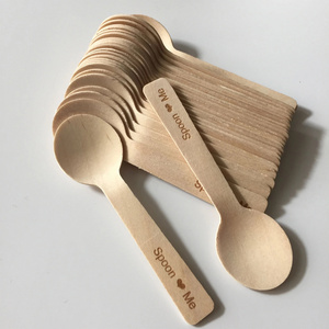 Laser Engraved Wooden Mini Spoons For Handmade Ice Cream Cake Desserts Small Biodegradable Coffee Spoons Tea Spoons Eco Birch