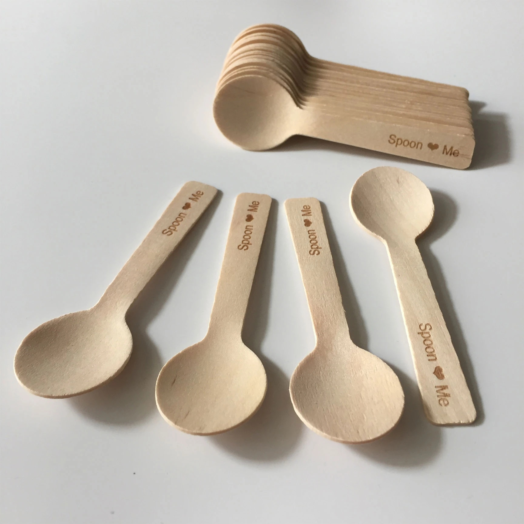 Laser Engraved Wooden Mini Spoons For Handmade Ice Cream Cake Desserts Small Biodegradable Coffee Spoons Tea Spoons Eco Birch