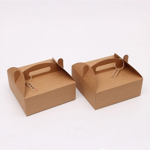 Custom Printing Blank Brown Kraft Take Away Paper Pizza Boxes Dessert Pastry Packaging with Handle Cake Box Eco-friendly 200pcs