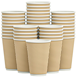 100 Pack Vasos De Papel 8 12 16 Oz Ribbed Triple Ripple Double Wall Hot Corrugated Paper Disposable Take Away Coffee Paper Cups