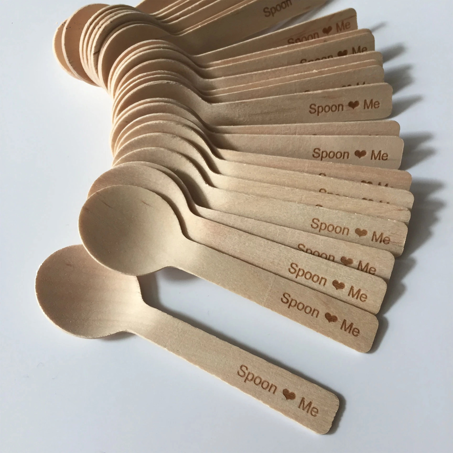 Laser Engraved Wooden Mini Spoons For Handmade Ice Cream Cake Desserts Small Biodegradable Coffee Spoons Tea Spoons Eco Birch