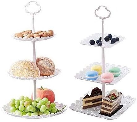 3-Tier Plastic Cupcake Stand Dessert Plates Mini Cakes Fruit Candy Display Tower White for Kids Birthday Tea Party Baby Shower