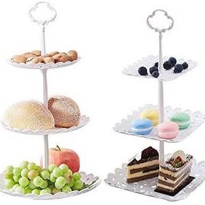 3-Tier Plastic Cupcake Stand Dessert Plates Mini Cakes Fruit Candy Display Tower White for Kids Birthday Tea Party Baby Shower