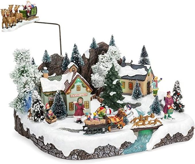 Best Choice Products Animated Musical Pre-Lit Tabletop Christmas Village w/Rotating Tree, Santa's Sleigh and Reindeer