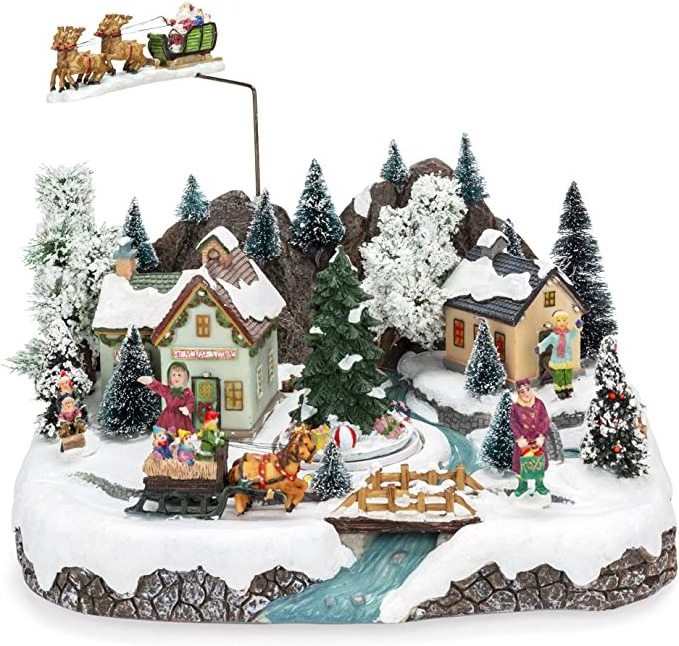 Best Choice Products Animated Musical Pre-Lit Tabletop Christmas Village w/Rotating Tree, Santa's Sleigh and Reindeer