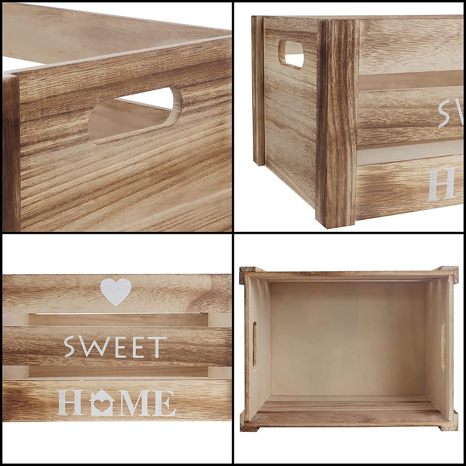 Belle Vous Wooden Box Crates with Handles (Set of 3) - Rustic Small, Medium & Large Size Decorative Wood Crate