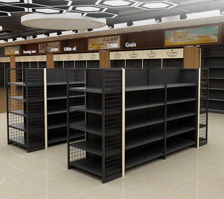 Modern design commercial double side wood gondola liquor store shelving for wine display