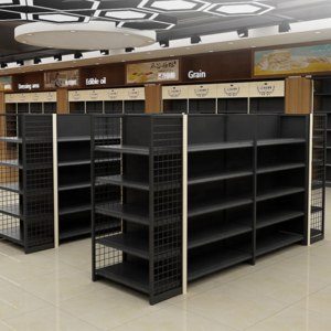 Modern design commercial double side wood gondola liquor store shelving for wine display