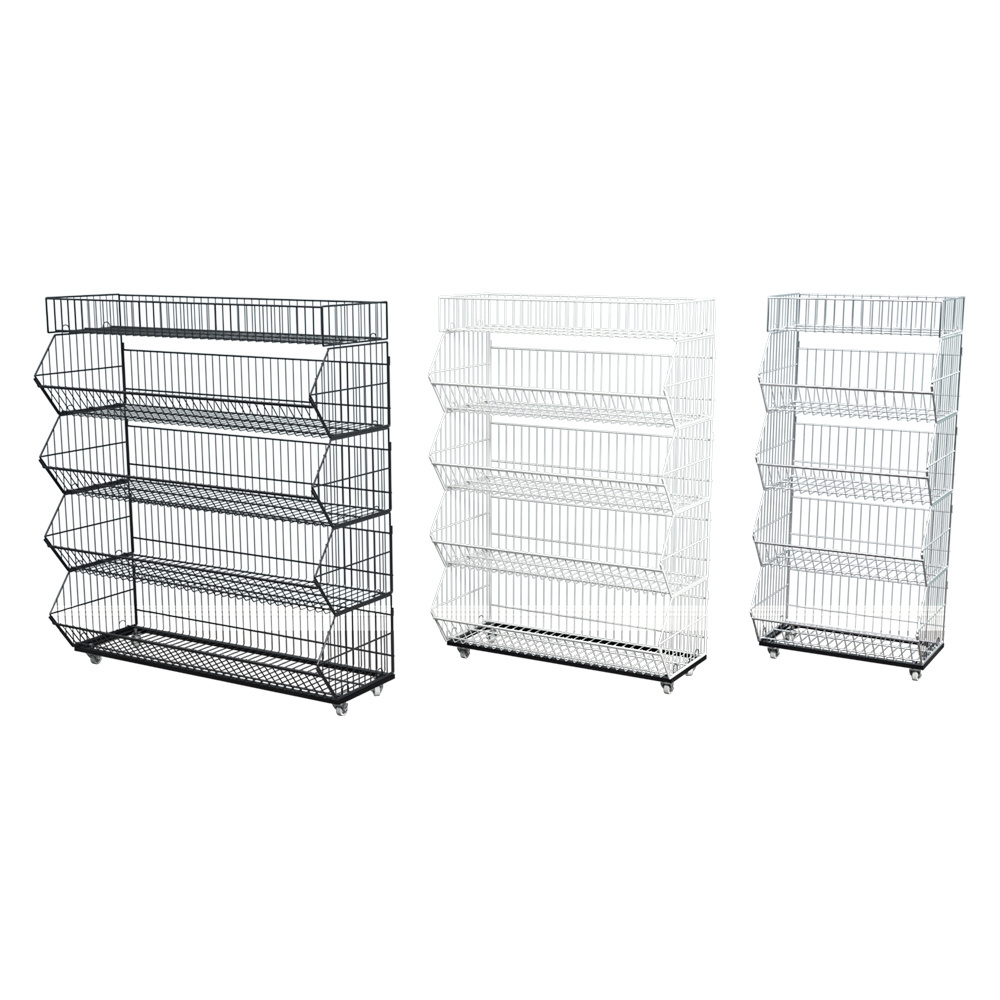 High quality 5 tiers basket storage wire shelving white supermarket shelves