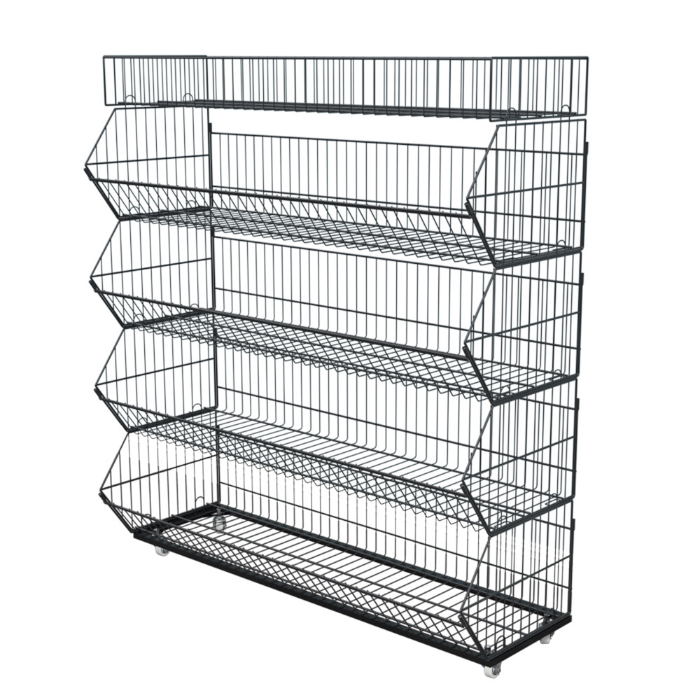 High quality 5 tiers basket storage wire shelving white supermarket shelves