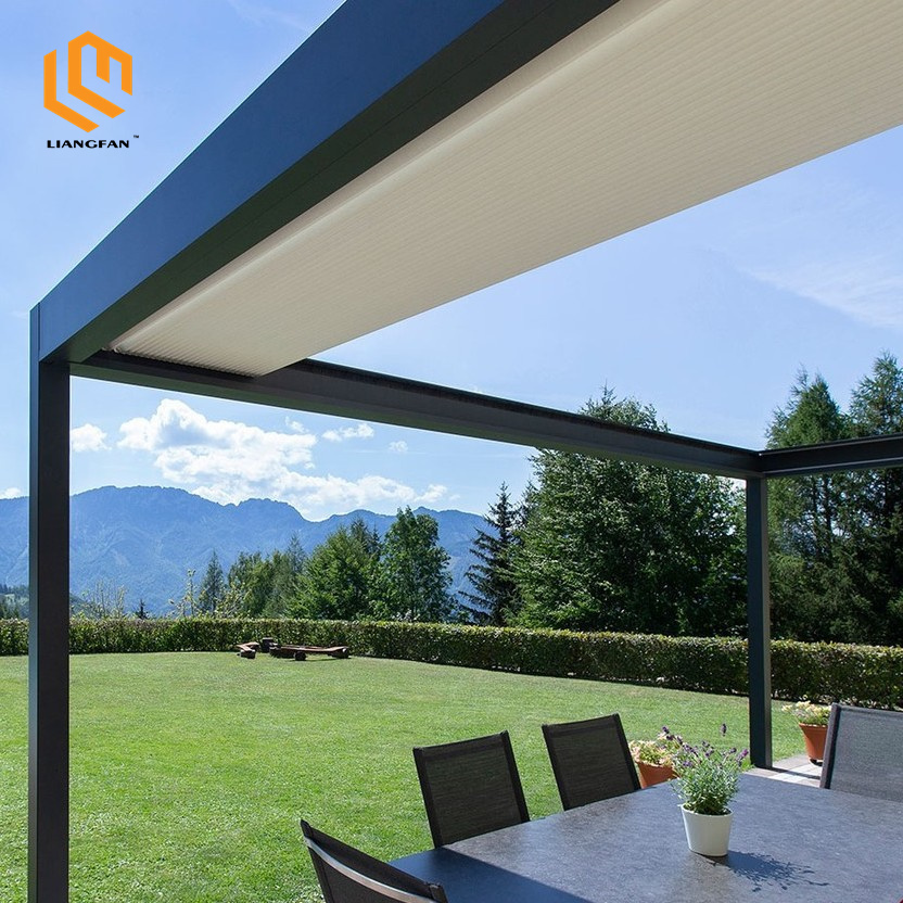 Fully Automatic Aluminum Pergola Outdoor Retractable Louvered Gazebo With Metal Roof