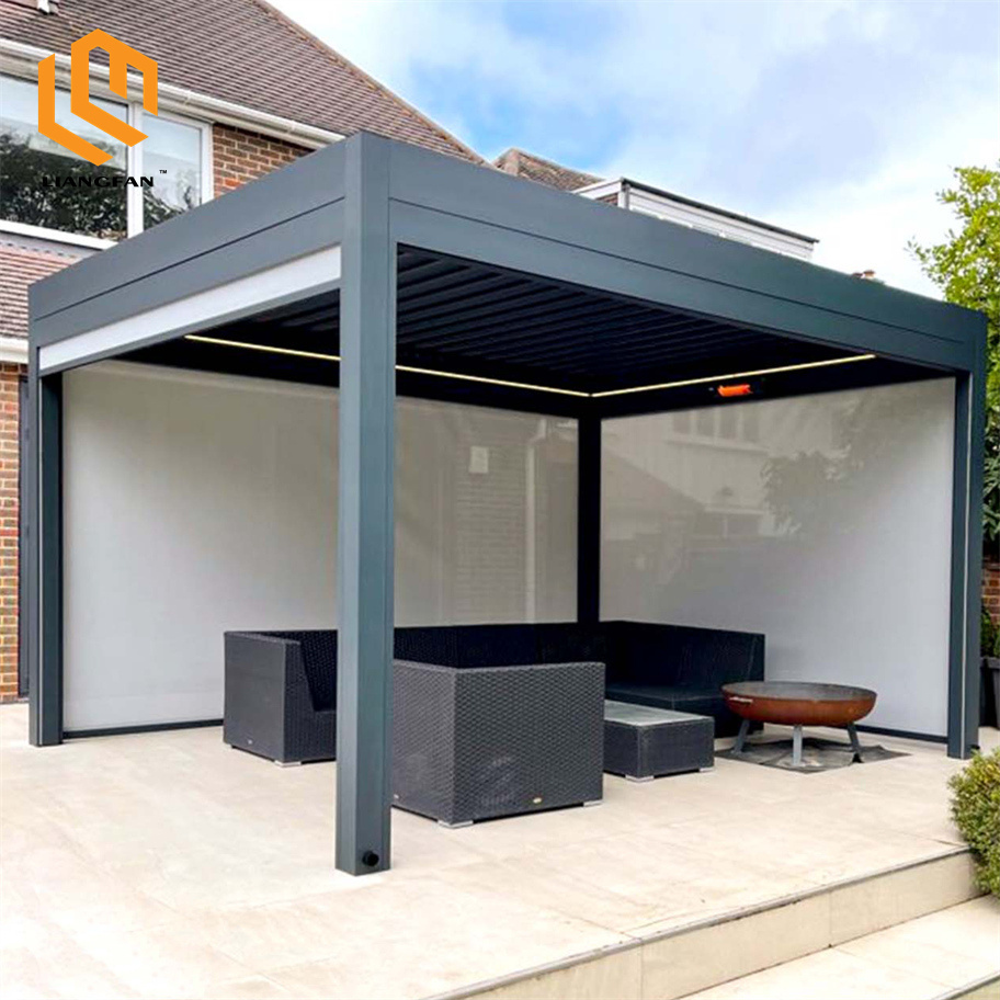 Wall Mounted Aluminum Pergola Electric Roof Modern Outdoor Waterproof Gazebo With Sensor