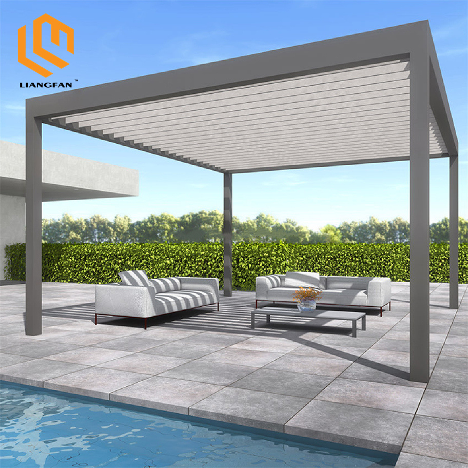 Wall Mounted Aluminum Pergola Electric Roof Modern Outdoor Waterproof Gazebo With Sensor