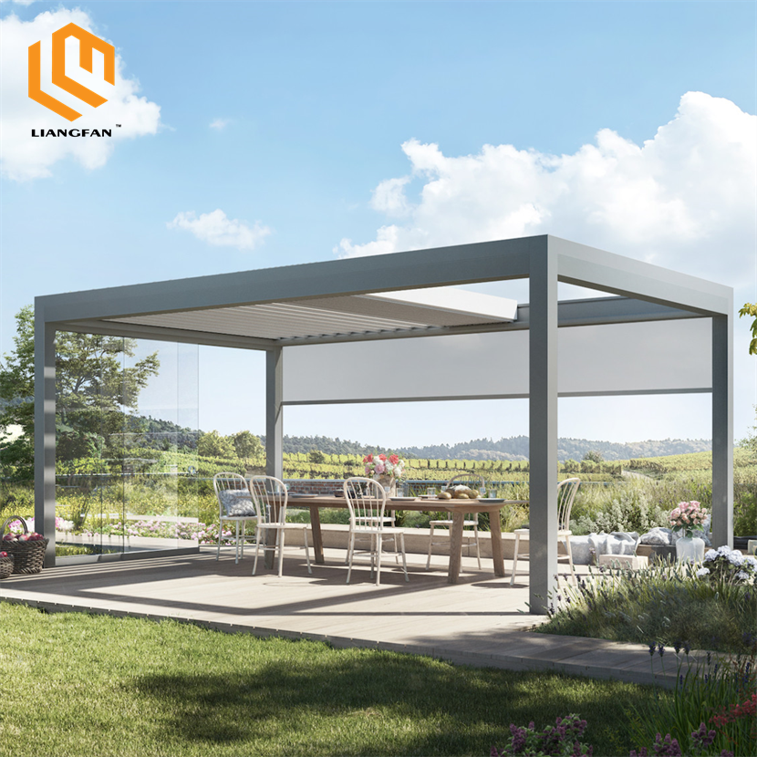 Patio Automatic Louver Roof Aluminum Pergola Foldable Pergola Waterproof Grill Gazebo