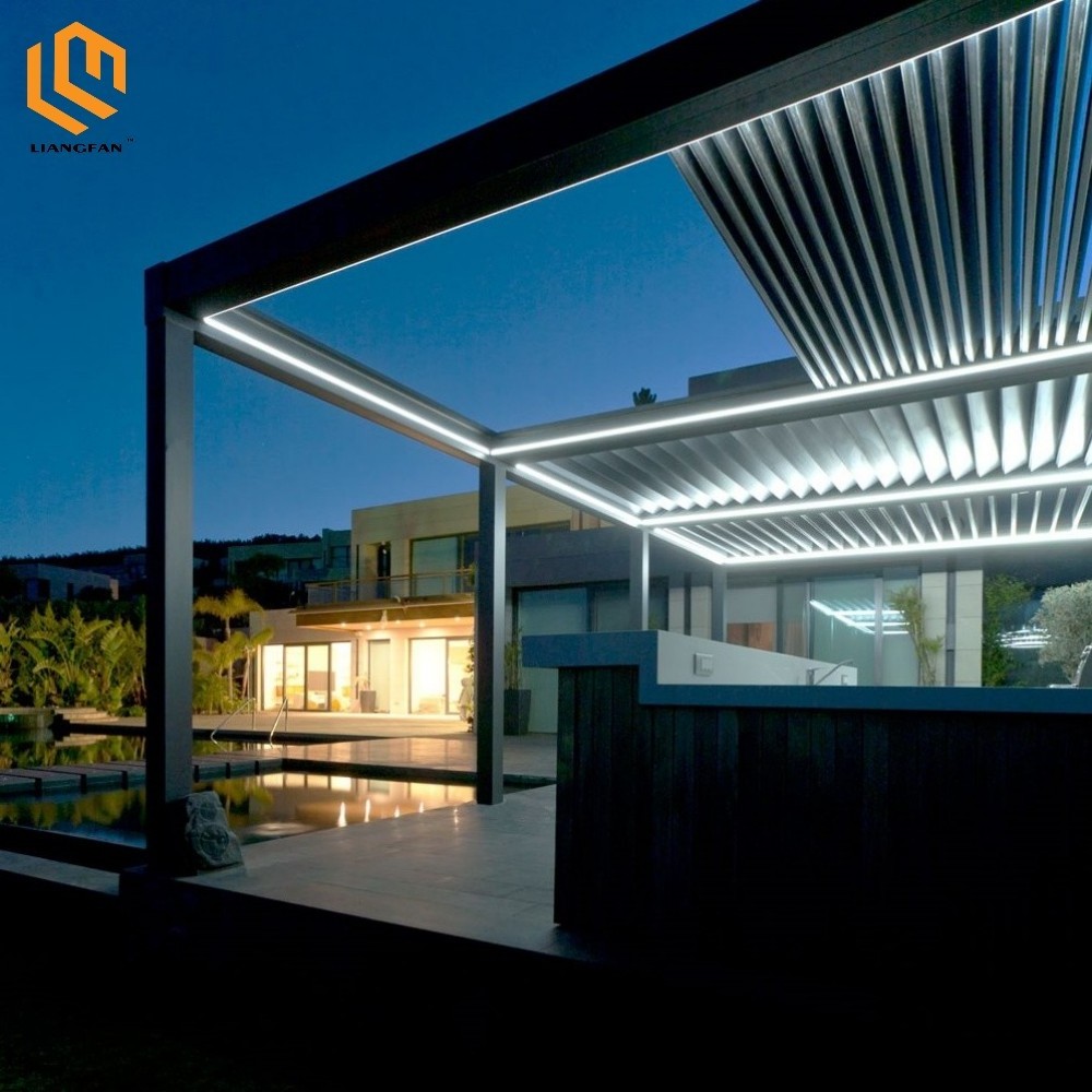 Motorized Louvered Roof Pavilion Outdoor Aluminium Retractable Bioclimatic Pergola Kits