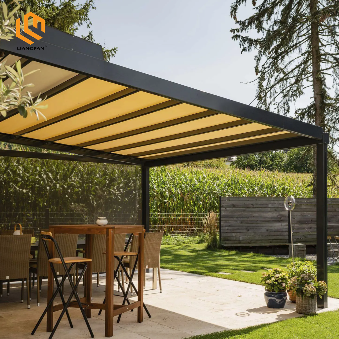 Automatic PVC Folding Roof Outdoor Pergola Aluminum Motorized Bioclimatic Gazebo