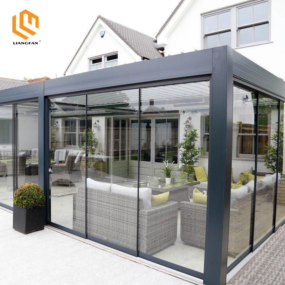 Prefab Closed Pergola All Season Bioclimatic System Pergola Aluminium Gazebo With Glass Door