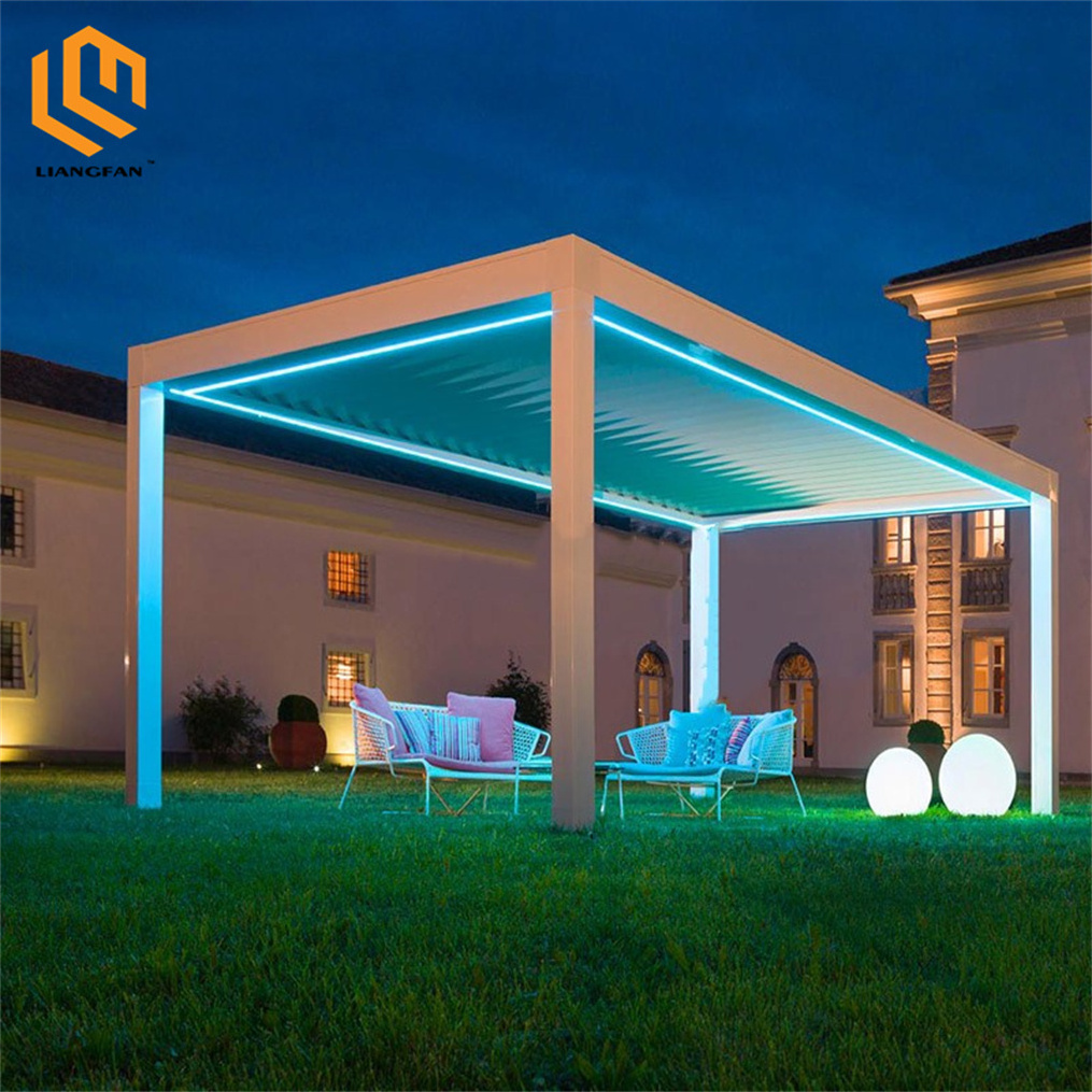 Garden Electrical Pergola Aluminium Outdoor 3x5 Motorized Wall Mounted Gazebo