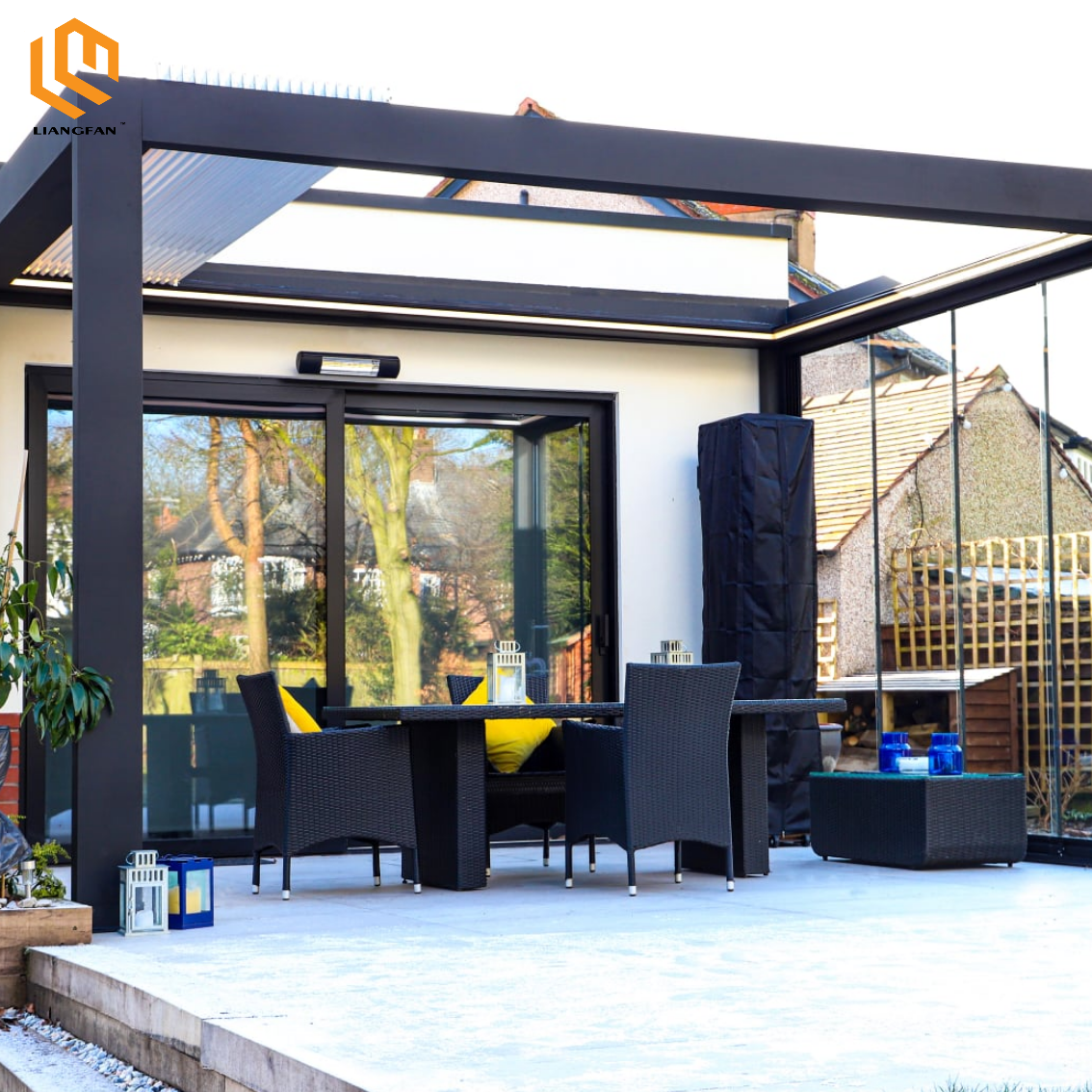 Outdoor Gazebo 3m Sustainable Aluminum Pavilion Smart Control Retractable Roof Pergola