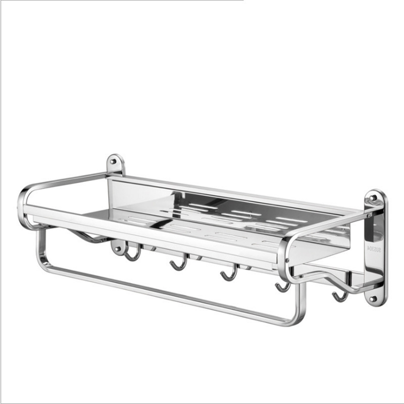 304 Stainless Steel Bath Towel Rack Washroom Wall Mounted Polished Bathroom Towel Shelf With Clothes Hooks