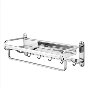 304 Stainless Steel Bath Towel Rack Washroom Wall Mounted Polished Bathroom Towel Shelf With Clothes Hooks