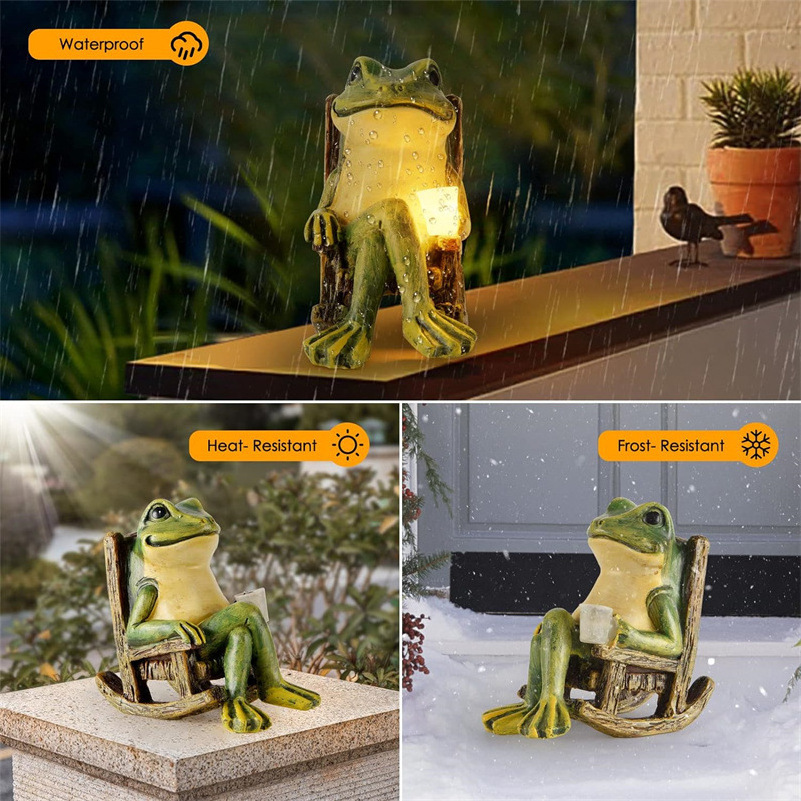 DD2614  Outdoor Fairy Figurine Decoration Patio Solar Lamp Frog Decor LED Light Miniature Frog Garden Statue Easter Decorations