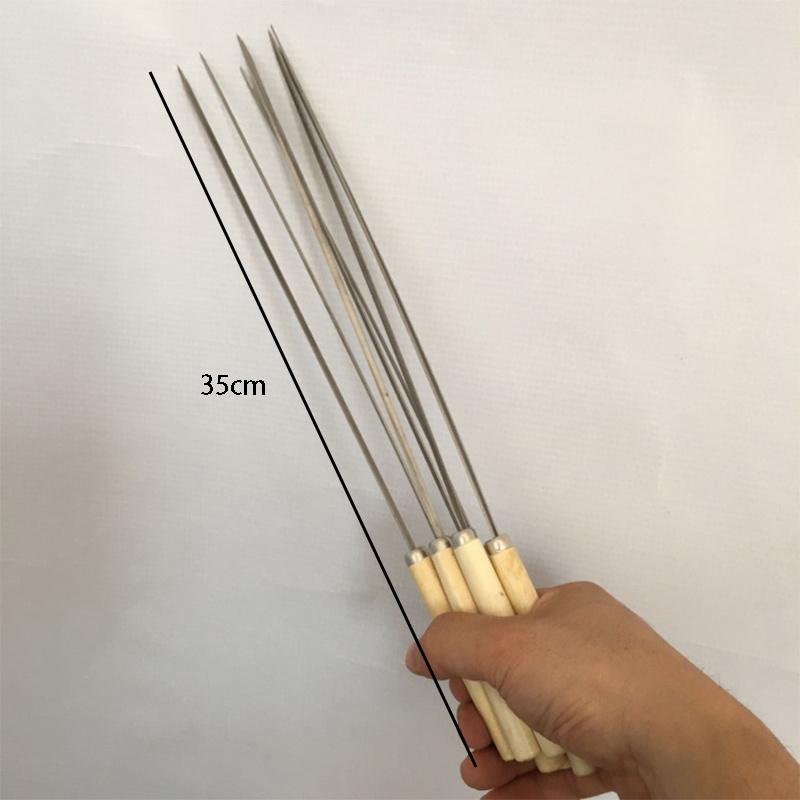 Z242 Camping Cooking Meat Holder BBQ Roast Kebab Sticks Grill Needle Tools Stainless Steel Flat Barbecue Forks Picnic Skewers