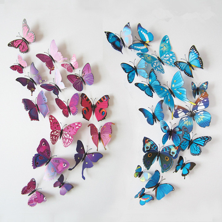 A62 12pcs cute Butterflies wall art Decals home Decoration room art PVC 3D Butterfly wall sticker