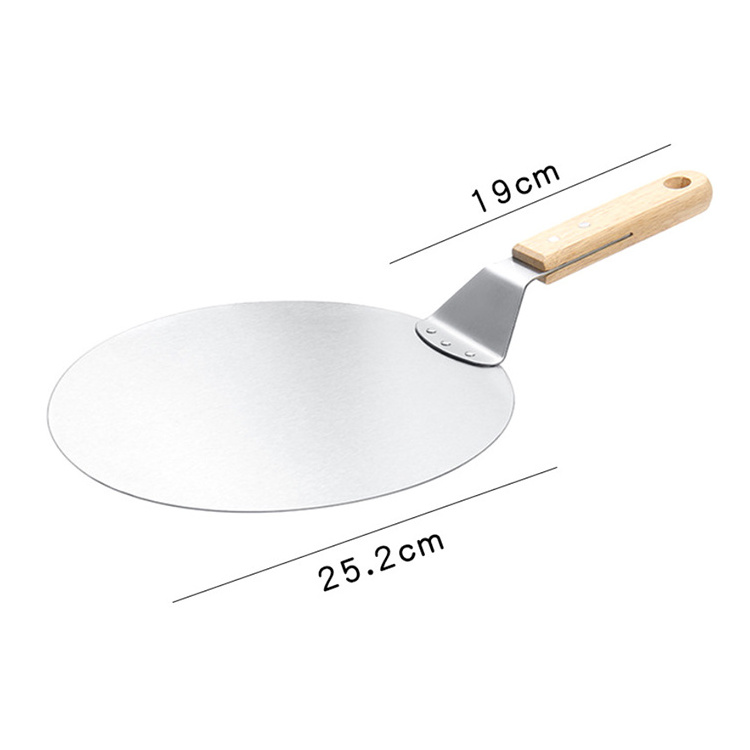 A3090  10 inches Pizza Shovel Wooden Handle Cake Stands Baking Non-stick Kitchen Baking Tools Stainless Steel Round Pizza Shovel