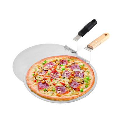 A3090  10 inches Pizza Shovel Wooden Handle Cake Stands Baking Non-stick Kitchen Baking Tools Stainless Steel Round Pizza Shovel