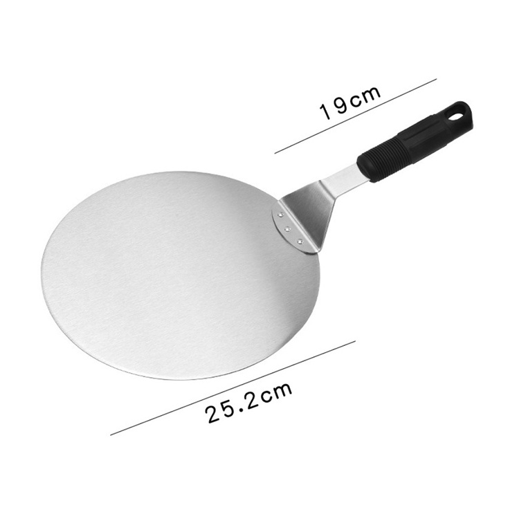 A3090  10 inches Pizza Shovel Wooden Handle Cake Stands Baking Non-stick Kitchen Baking Tools Stainless Steel Round Pizza Shovel