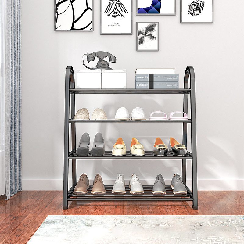 FF315 4Tiers Space Saving Shoe Cabinet Shelf Trapezoid Living Room Porch Storage Organizer Stainless Steel Shoe Racks