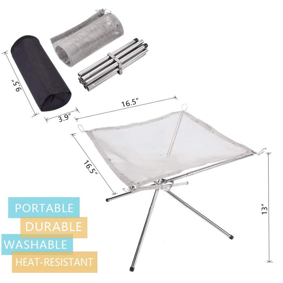 DD968  Stainless Steel Campfire Burning Rack Lightweight Folding Fire Rack Mesh Stove Fold Fire Pit for Barbecue Camping