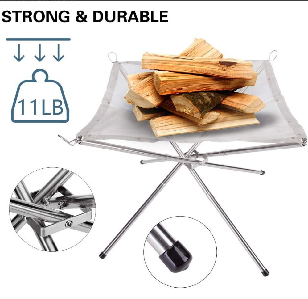 DD968  Stainless Steel Campfire Burning Rack Lightweight Folding Fire Rack Mesh Stove Fold Fire Pit for Barbecue Camping